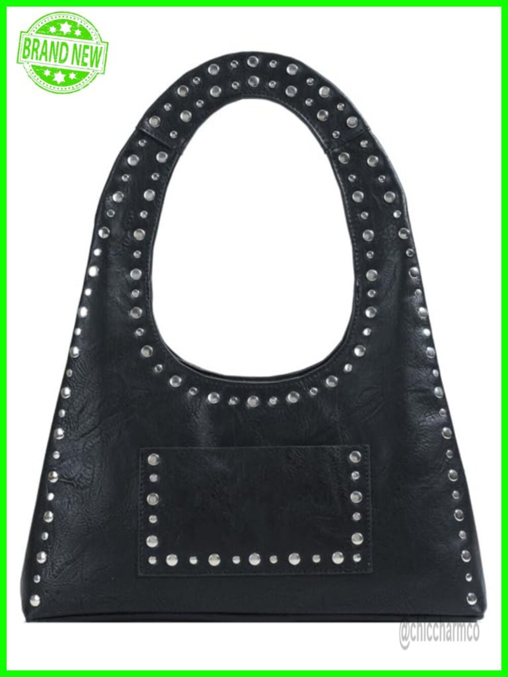 PU Leather Studded Hobo Bag Shoulder Tote Punk Trendy Handbag Purse